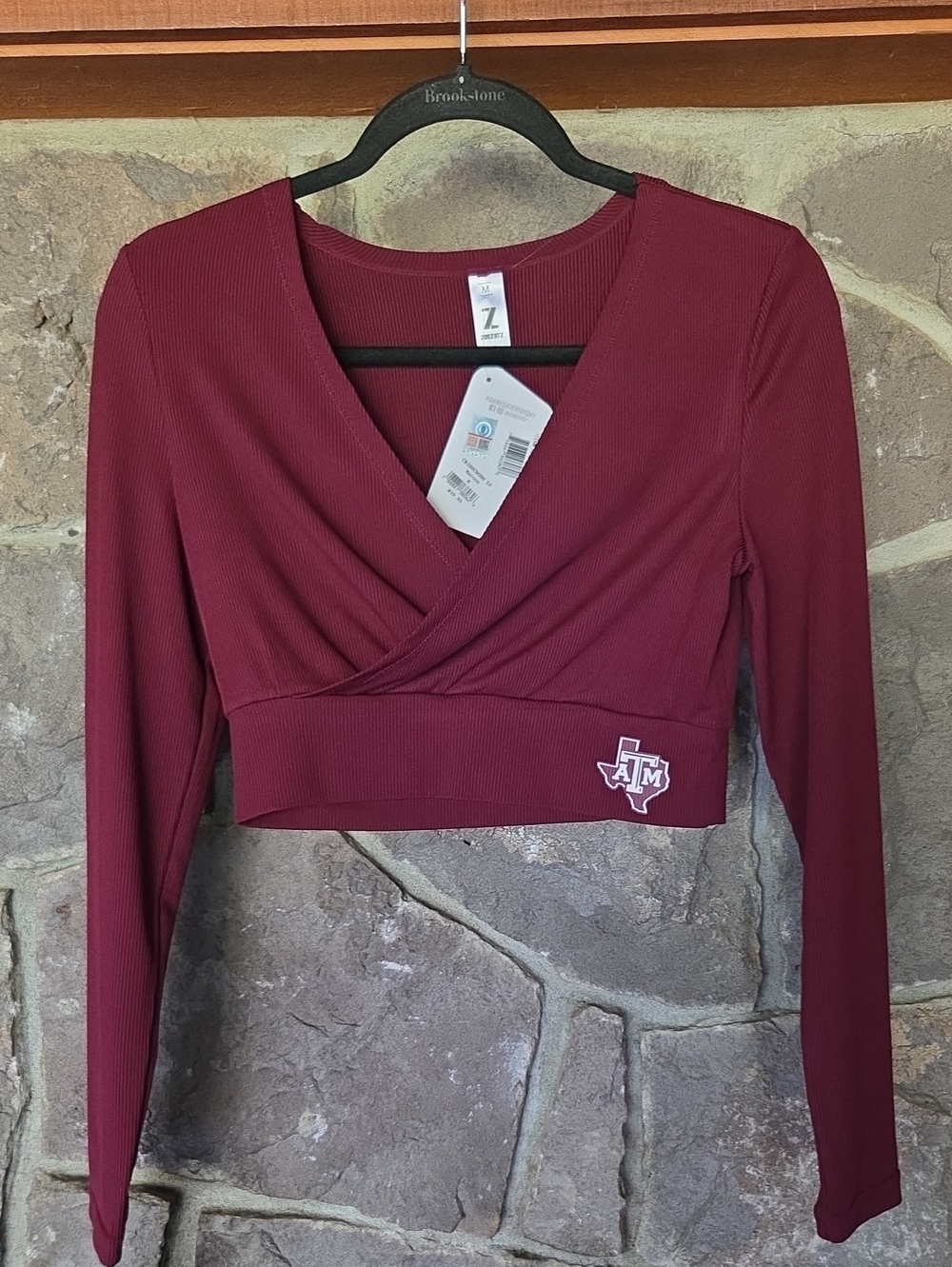Texas A&M Maroon Long-Sleeve Wrap Crop Top